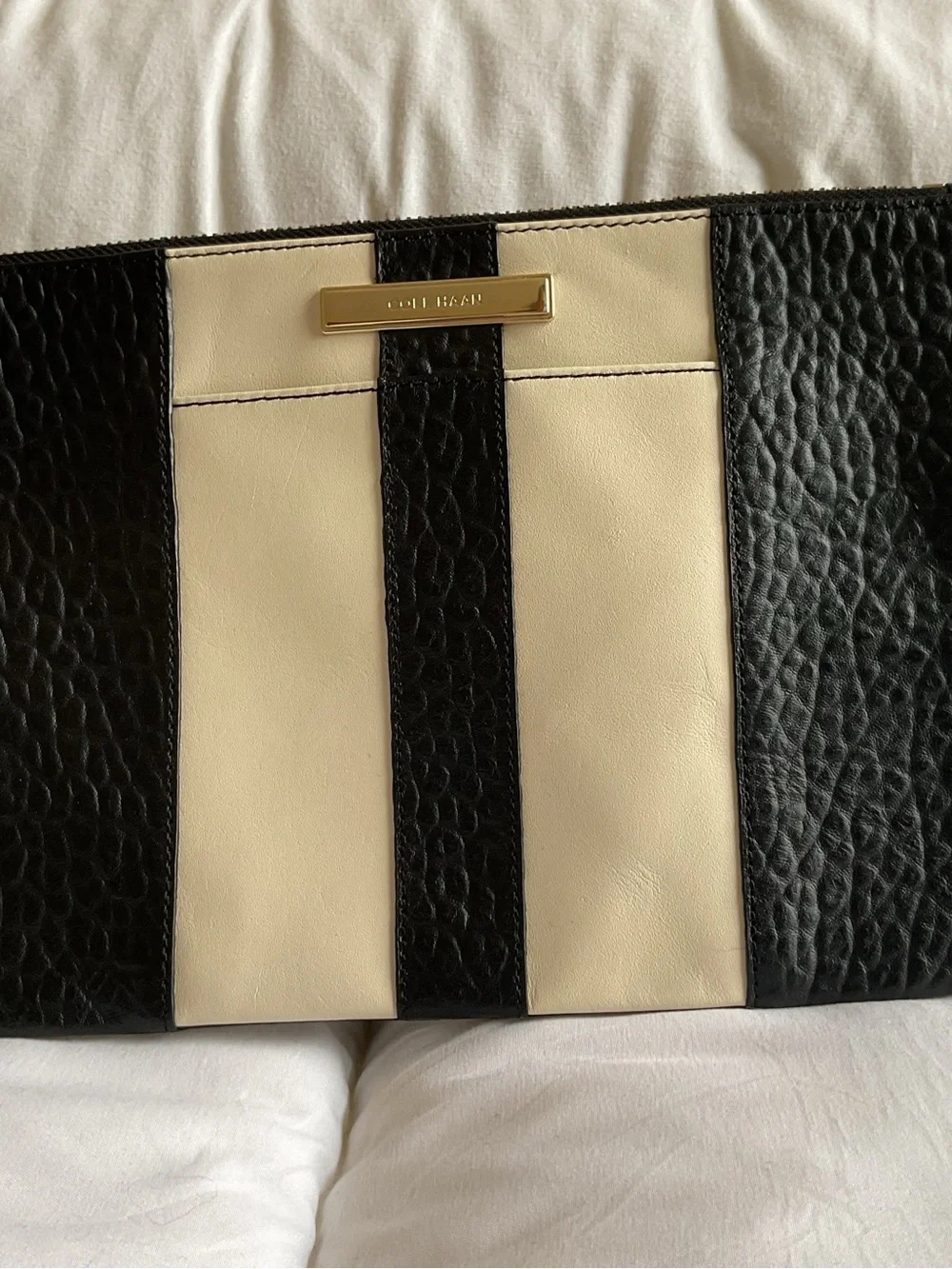 Cole Haan Black and Cream Leather Wristlet